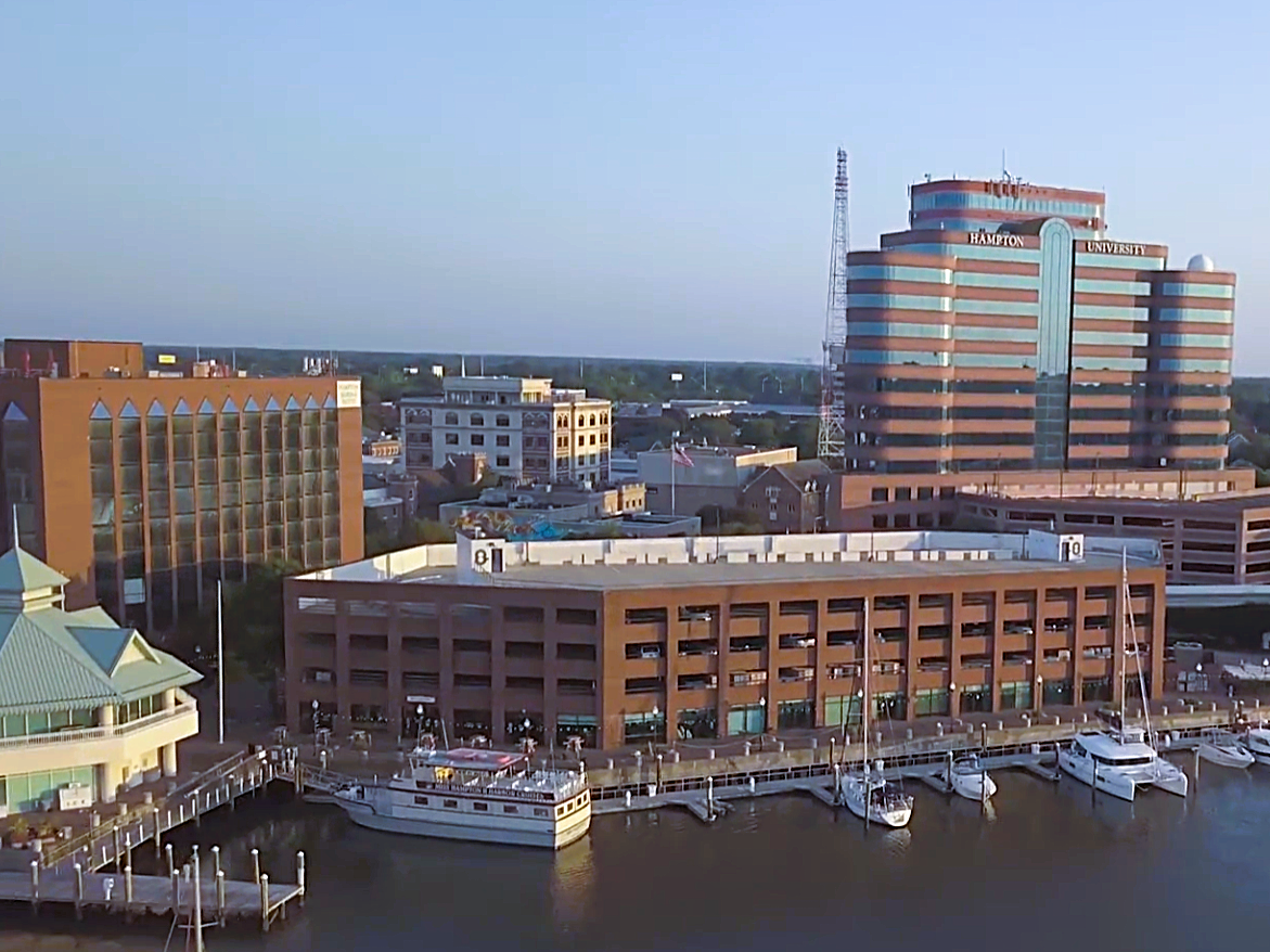 Aerial view of Downtown Hampton Marina in Hampton, VA